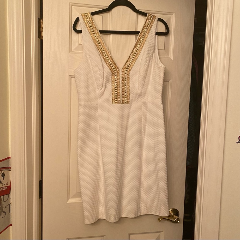 Never worn Lilly Pulitzer gold and white dress